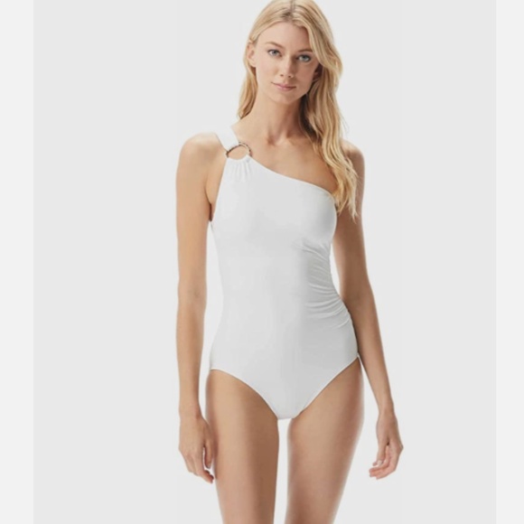 MICHAEL Michael Kors Embellished One-Shoulder Underwire One-Piece Swimsuit 6 Wht - Picture 1 of 2